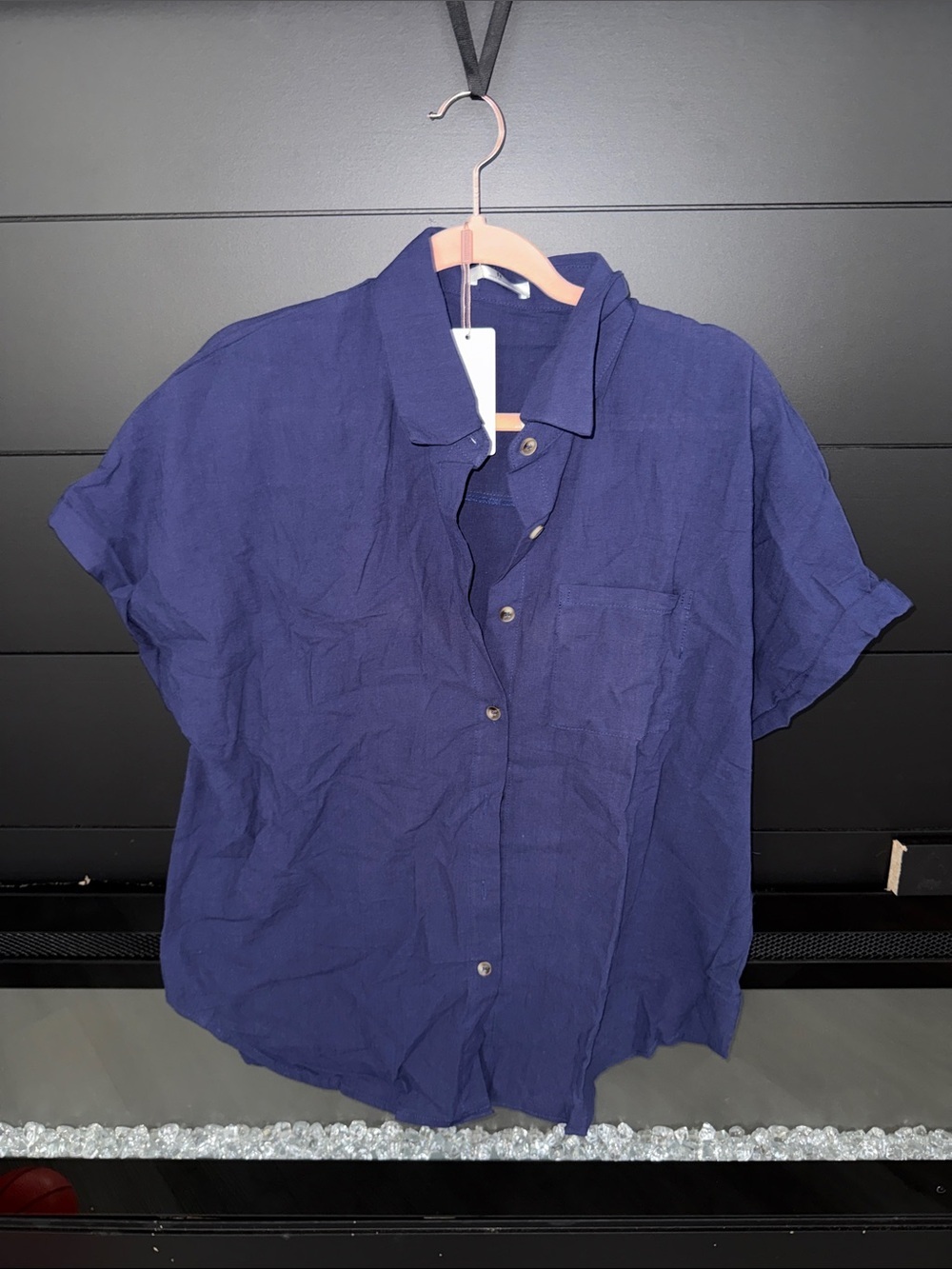 Classic Navy Button-Down Short Sleeve Shirt - Women's